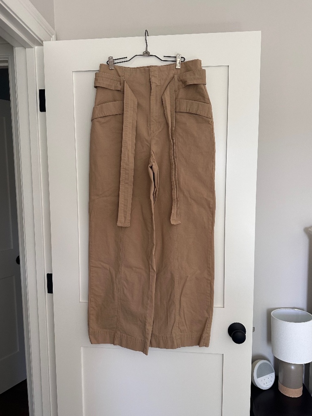 Wide leg pants with tie belt